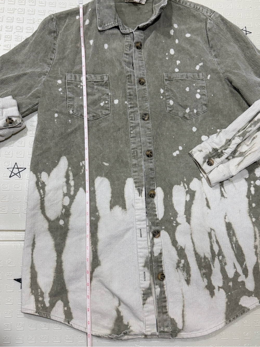 Peach Love California Olive Green and White Bleached Corduroy Jacket